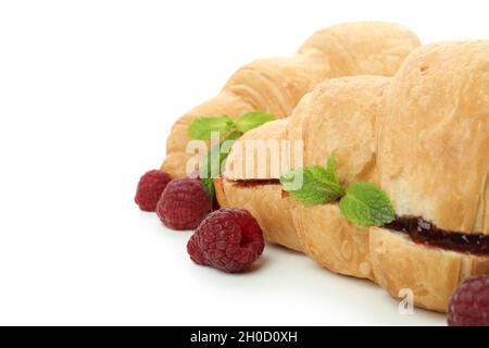 Croissants with raspberry jam isolated on white background Stock Photo