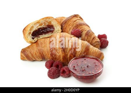 Croissants with raspberry jam isolated on white background Stock Photo