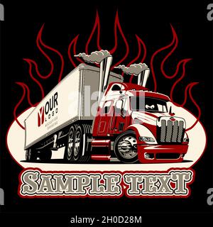 Vector cartoon semi truck template isolated on black background. Available EPS-8 vector format separated by groups and layers for easy edit Stock Vector