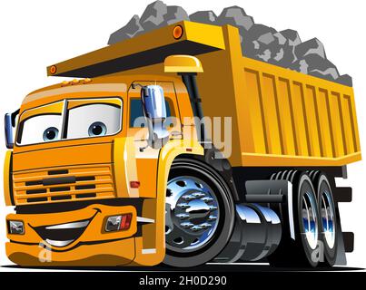 Vector Cartoon Dump Truck. Available EPS-10 vector format separated by groups and layers for easy edit Stock Vector