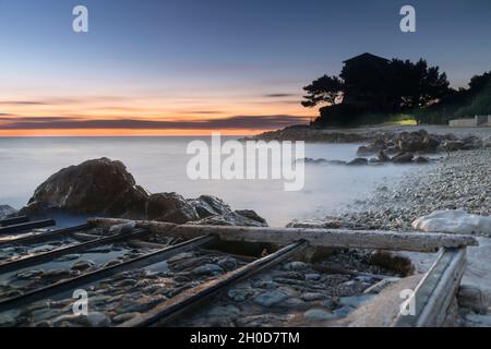 National Park Monte Conero, Portonovo Beach, Sunrise, Seascape, Marche, Italy, Europe Stock Photo