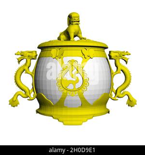 Model of a decorative teapot isolated on a white background. Front view. 3D. Vector illustration. Stock Vector