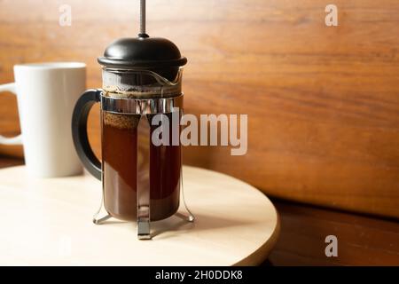 Making coffee with French press method Stock Photo