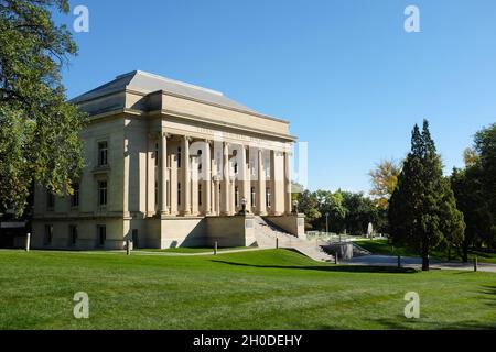 BISMARCK, NORTH DAKOTA - 2 OCT 2021: The Liberty Memorial Building houses the North Dakota State Library on the grounds of the State Capitol. Stock Photo