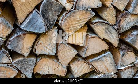 stack of firewood closeup background full frame Stock Photo