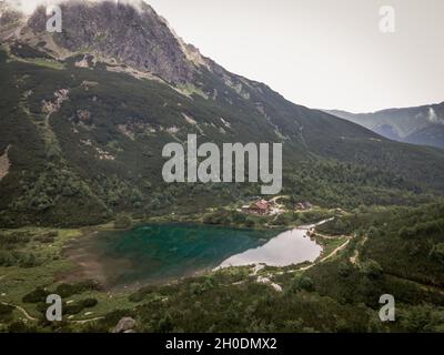 Aerial view of the lake Zelene pleso in the High Tatras in Slovakia Stock Photo