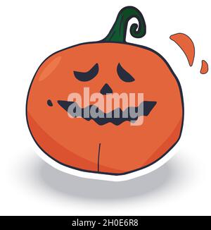 Hand drawn vector set of cute halloween pumpkins with different funny faces sticker. Autumn holidays. Creepy and spooky elements for halloween. Stock Vector
