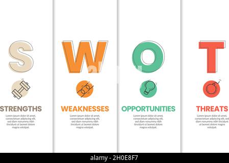 Paper style SWOT analysis template has four elements for business planning, data, and management. The illustration model layout with lovely modern Stock Vector