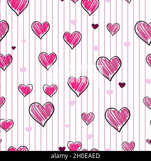 Simple cute seamless pattern with handdrawn hearts for packaging and fabric, simple flat vector illustration Stock Vector