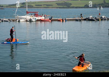 Wales August 2021. Pembrokeshire. Dale. Paddle boarding lesson. Stock Photo