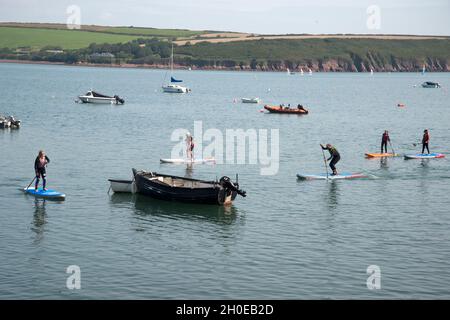 Wales August 2021. Pembrokeshire. Dale. Paddle boarding lesson. Stock Photo