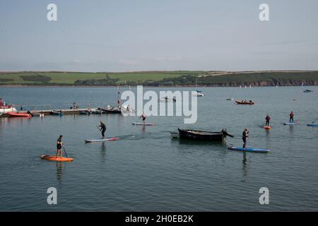 Wales August 2021. Pembrokeshire. Dale. Paddle boarding lesson. Stock Photo