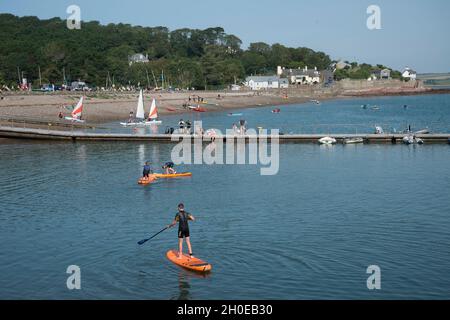 Wales August 2021. Pembrokeshire. Dale. Paddle boarding lesson. Stock Photo