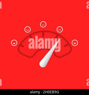 Face meter of happy, smile, normal and angry face icon with speedometers. Mood emoji icons level indicators with emoticons  from angry to happy. Stock Vector