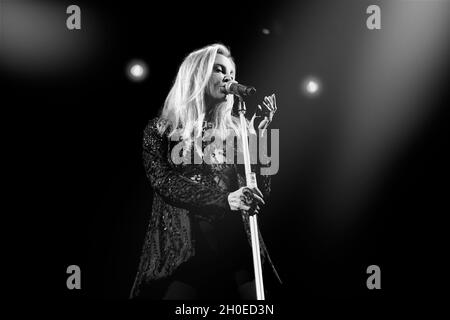 Italian singer Patty Pravo (born Nicoletta Strambelli) performs live at Carroponte in Milan, Italy, with her Eccomi Tour, on September 11, 2016. Stock Photo