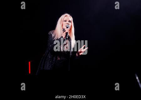 Italian singer Patty Pravo (born Nicoletta Strambelli) performs live at Carroponte in Milan, Italy, with her Eccomi Tour, on September 11, 2016. Stock Photo