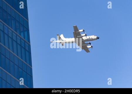 The aircraft of the Spanish Air Force participate in the air parade for the National Day of October 12. In Europe. Helicopters, seaplanes, fighters, a Stock Photo