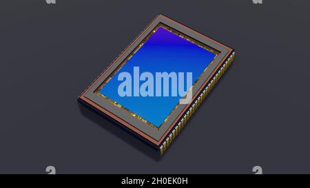 Sensor of modern digital camera. top side view, iridescent matrix surface, 3D rendering Stock Photo