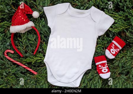 White blank template bodysuit for baby and Christmas decor Stock Photo