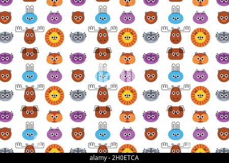 Cute animals faces seamless pattern. Cat, dog Stock Vector