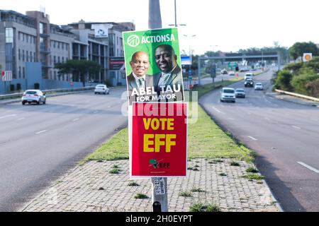 Political party posters for the 2021 South African municipal elections on street poles Stock Photo