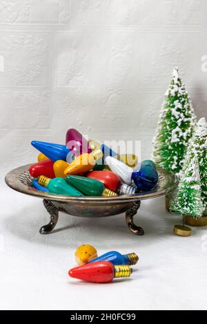 Vintage Christmas String Light Bulbs Stock Photo