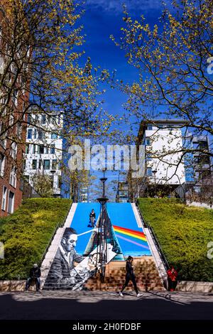 FRANCE. PARIS (75) 13TH DISTRICT. STAIRS OF RUE DU CHEVALERET PAINTED BY ZAG & SIA Stock Photo