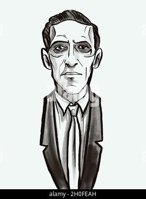 H. P. Lovecraft hand drawn portrait illustration art Stock Photo