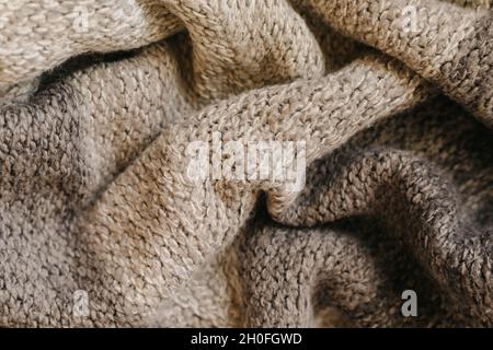 Beige autumn knitting wool texture background Stock Photo