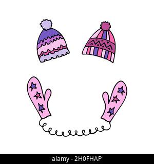 Colorful graphic hat and mittens with elastic Stock Vector