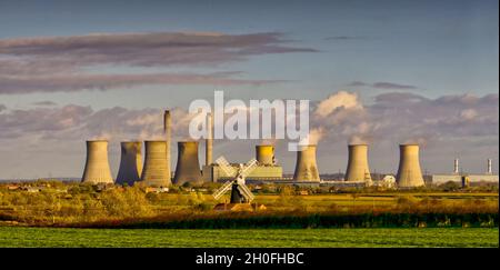 West Burton Power Station and Leverton Windmill Stock Photo