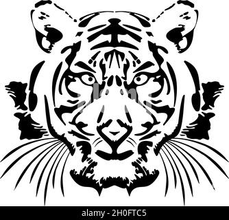 Handdrawn tiger head. Chinese symbol of the New Year 2022. Stock Vector