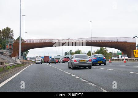 new Sighthill bridge over the M8 motorway during construction, Glasgow, Scotland, UK Stock Photo
