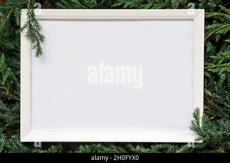 Elegant Christmas frame with copyspace on fir tree branches Stock Photo