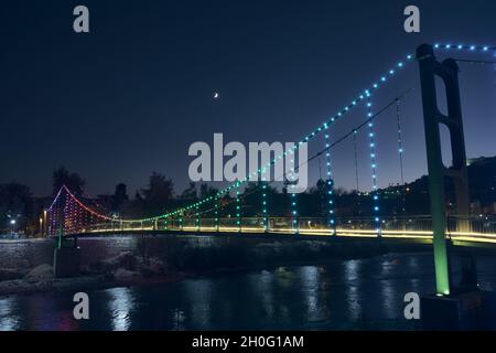 Rainbow colored bridge illumination Stock Photo