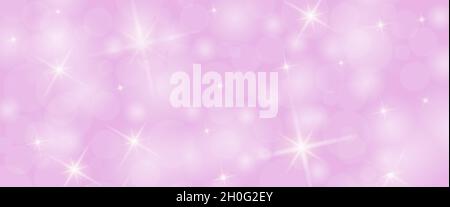 Pink background with bokeh elements and twinkling stars for postcards, banners, greetings and creative design. Flat style. Stock Vector