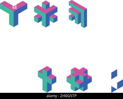 Abstract object of cubes. Retro colored. Isometric 3D vector object. Stock Vector