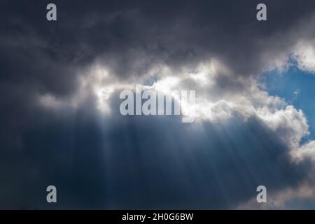 Jacob's Ladder: an optical phenomenon made by sunlight that is scattered by particles in the sky Stock Photo