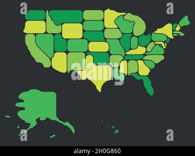 Simplified map of USA, United States of America. Retro style. Geometrical shapes of states with rounded borders. Simple flat blank vector map Stock Vector