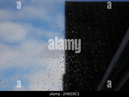 Shapes of raindrops seen from inside. Stock Photo