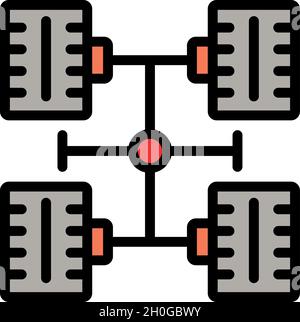 Tire fitting icon. Outline tire fitting vector icon color flat isolated Stock Vector