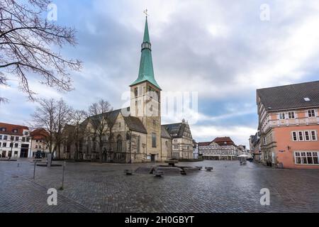 Market Church St Nicolai at Market Square - Hamelin, Lower Saxony, Germany Stock Photo