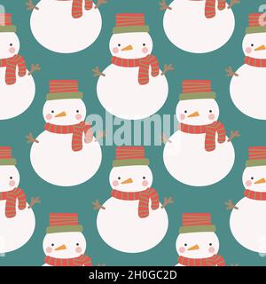 Christmas and New Year symbols snowman. Vector seamless pattern. Digital paper. Desig element. Stock Vector