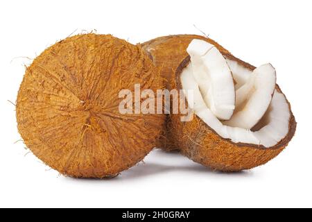 Coconut pieces pile isolated on white background Stock Photo