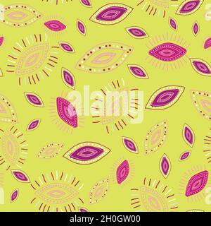 Evil eyes seamless pattern. Colorful eyes with lashes different shapes in flat design for textile, print, apparel. Contemporary trendy vector illustra Stock Vector
