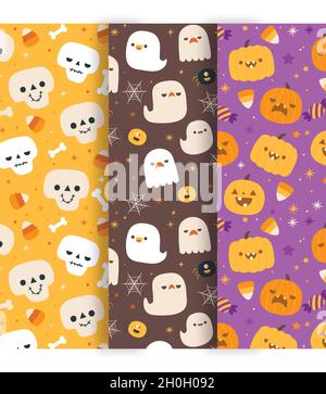 hand drawn Halloween pattern collection vector design illustration Stock Vector