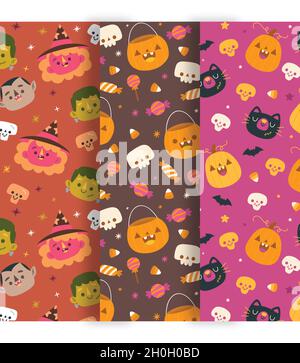 hand drawn Halloween pattern collection vector design illustration Stock Vector