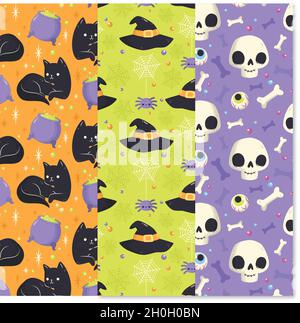 hand drawn Halloween pattern collection vector design illustration Stock Vector