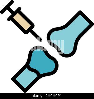 Syringe knee injection icon. Outline syringe knee injection vector icon color flat isolated Stock Vector