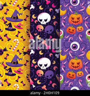 pumpkins witchcraft halloween pattern collection vector design illustration Stock Vector